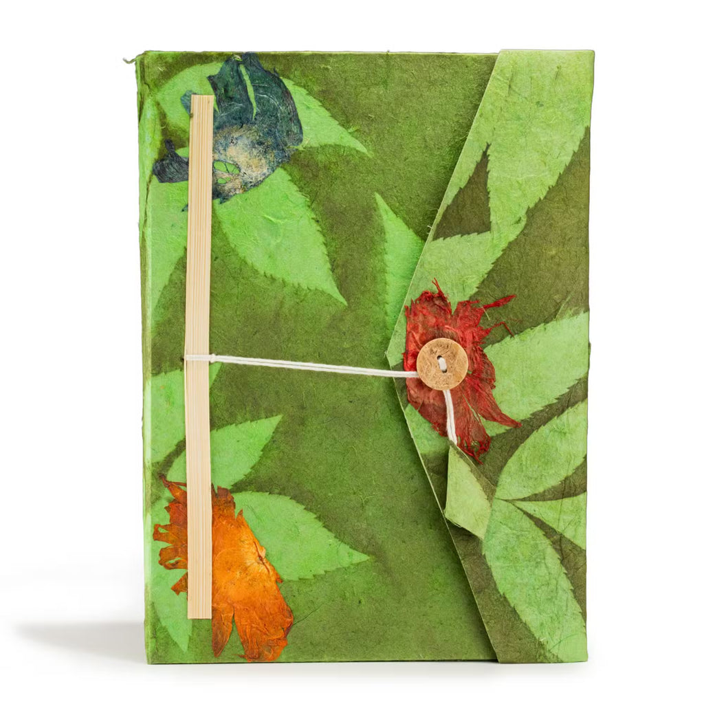 Cuaderno Grande Lokta 21x15cm- Diseño Floral 45 hojas-Verde musgo
