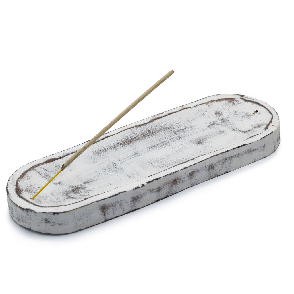 Porta Incienso de Madera de Mango blanco envejecido - 30x10 cm