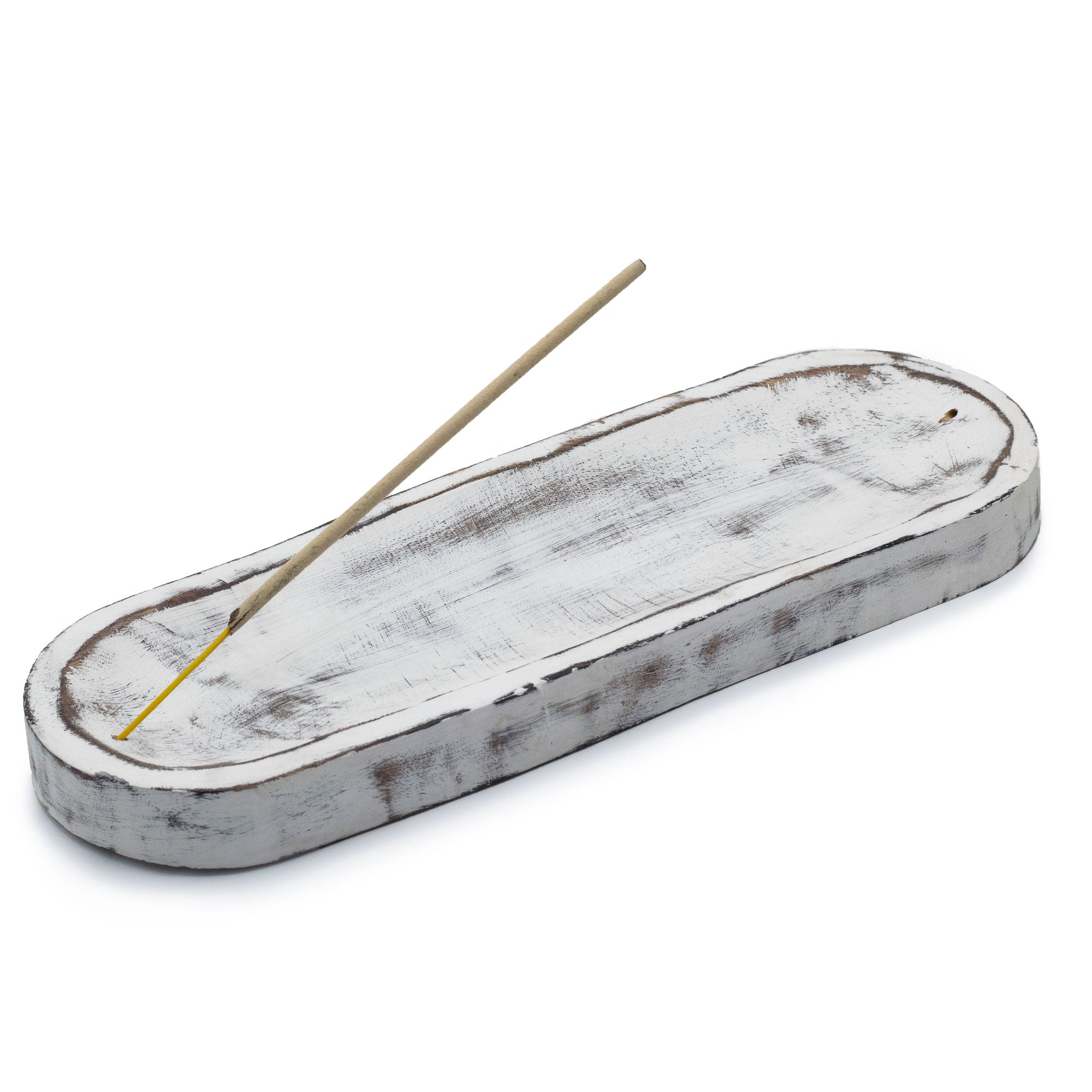 Porta Incienso de Madera de Mango blanco envejecido - 30x10 cm