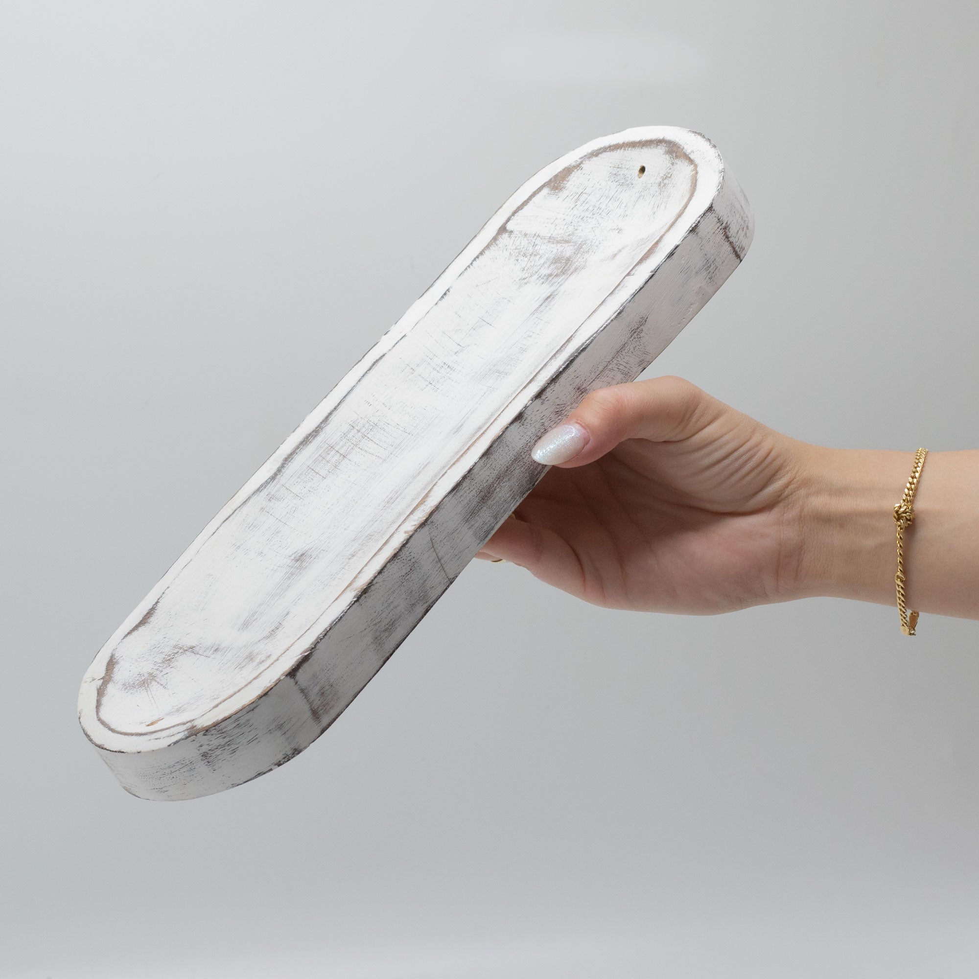 Porta Incienso de Madera de Mango blanco envejecido - 30x10 cm