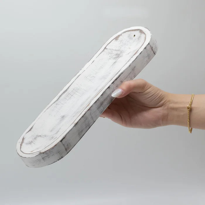 Portaincens de fusta de mango blanca envellida - 30x10 cm